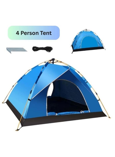 Automatic Pop-Up Instant Camping Tent 200x200x135cm – 4-Person Easy Setup Tent with UV Protection, Waterproof, Lightweight Travel Tent for Camping, Hiking & Festivals, Blue
